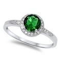 thumbnail image 1 of Sterling Silver Halo Set Synthetic Emerald Clear CZ Ornate Ring Size 7, 1 of 3