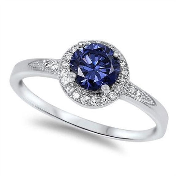 Sterling Silver Halo Set Synthetic Tanzanite Clear CZ Ornate Ring Size 8