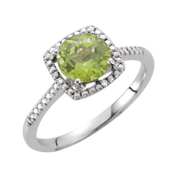 Sterling Silver Halo-Style Peridot & .01 ct tw Diamond Ring - Size 8