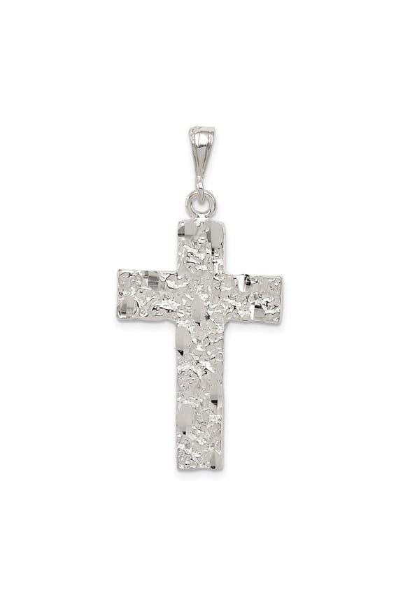 Sterling Silver Hammered Cross Pendant Necklace for Men and Women with Polished Nugget Charm and Rugged Textured Design for Daily Wear and Spiritual Expression