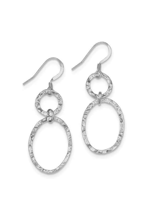 Sterling Silver Hammered Dangle Earrings - Measures 49x19mm Wide