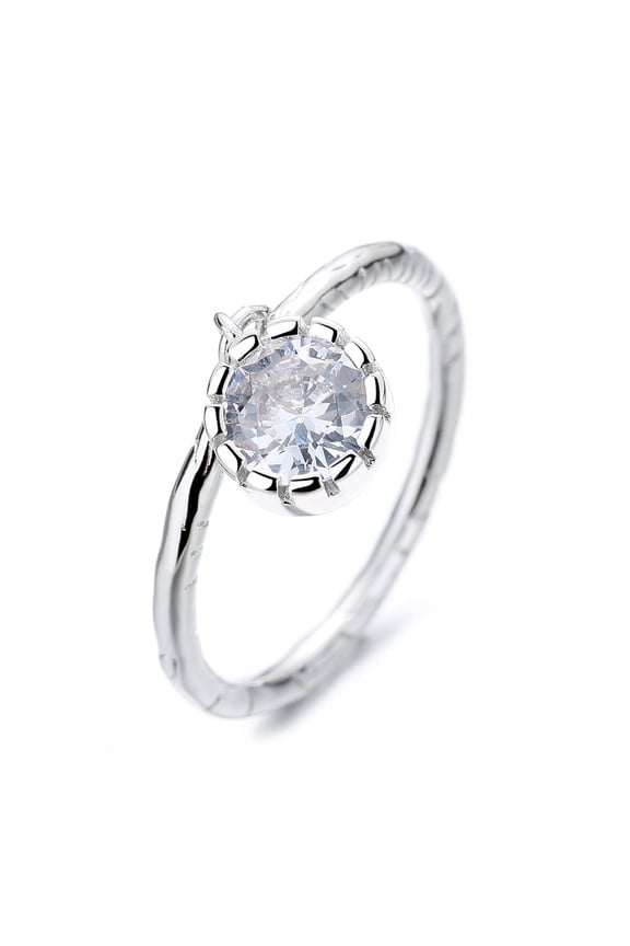 Sterling Silver Hammered Drop Simulated Diamonds Ring