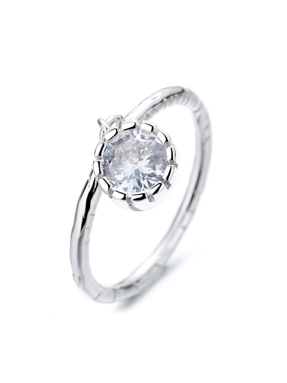Sterling Silver Hammered Drop Simulated Diamonds Ring