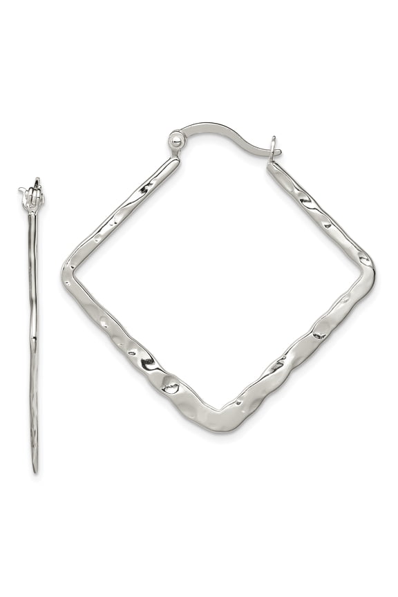 Sterling Silver Hammered & Polished Fancy Hoop Earrings