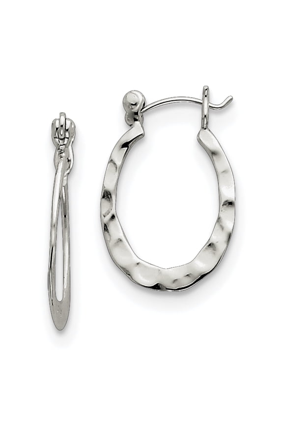 Sterling Silver Hammered & Polished Oval Hoop Earrings