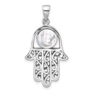 Sterling Silver Hamsa Hand Necklace with Mother of Pearl, Filigree Amulet Pendant for Women, Spiritual Evil Eye Protection Jewelry, Middle Eastern Jewish Symbol