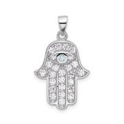 925 Sterling Silver Hamsa Hand Pendant Charm with Cubic Zirconia Evil Eye for Women