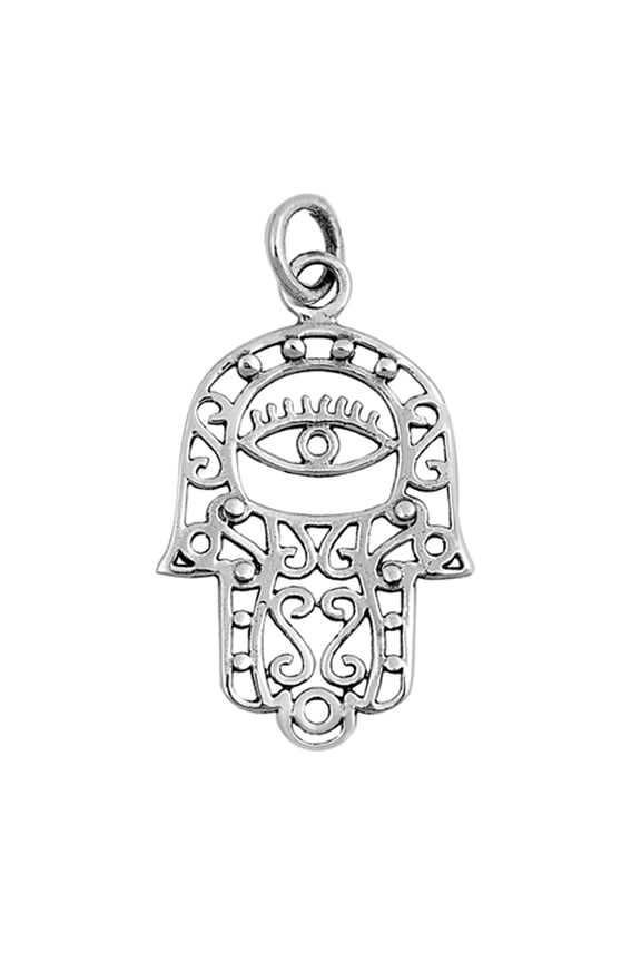 Sterling Silver Hamsa Hand Pendant Evil Eye Hand of God Filigree Swirl Charm 925 Jewelry Female