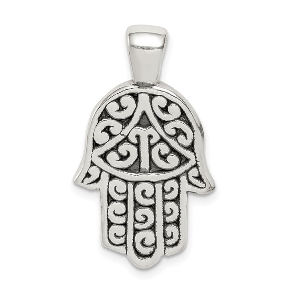 925 Sterling Silver Hamsa Hand Eye Pendant Charm, Antiqued Scrollwork