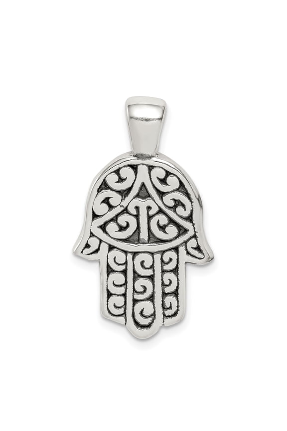 Sterling Silver Hamsa Hand Pendant with Eye Symbol and Scrollwork, Unisex Amulet Necklace for Protection, Boho Spiritual Talisman, Middle Eastern Cultural Jewelry