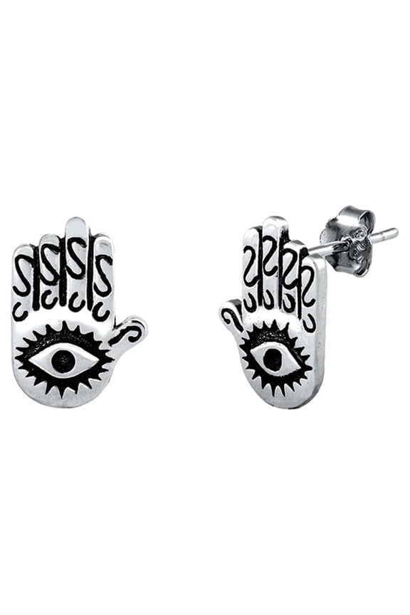 Sterling Silver Hamsa Hand of God Evil Eye Filigree Swirl Earrings Oxidized 925 Jewelry Female
