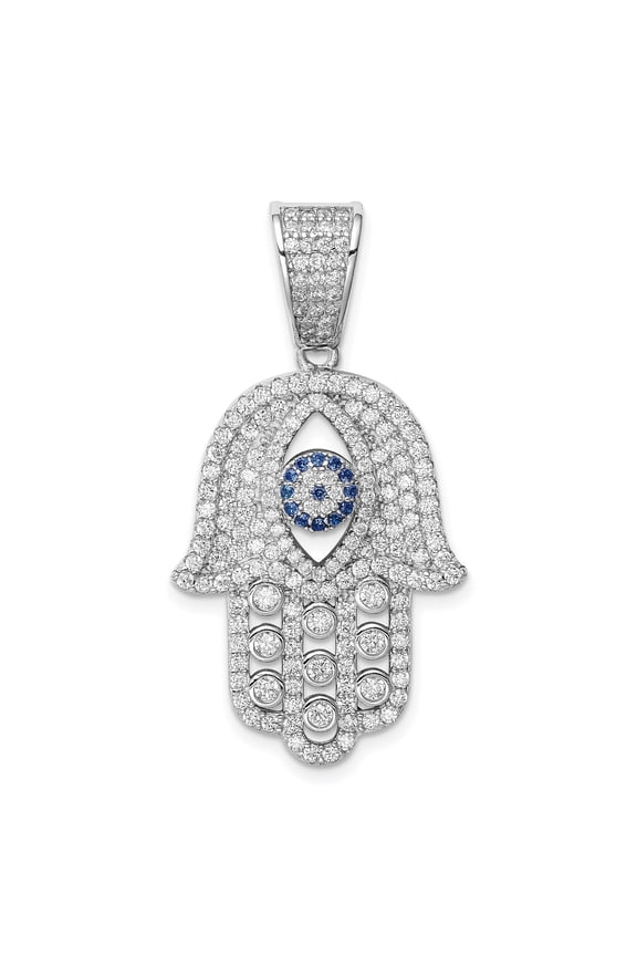 925 Sterling Silver Hamsa Evil Eye Pendant Charm with Cubic Zirconia