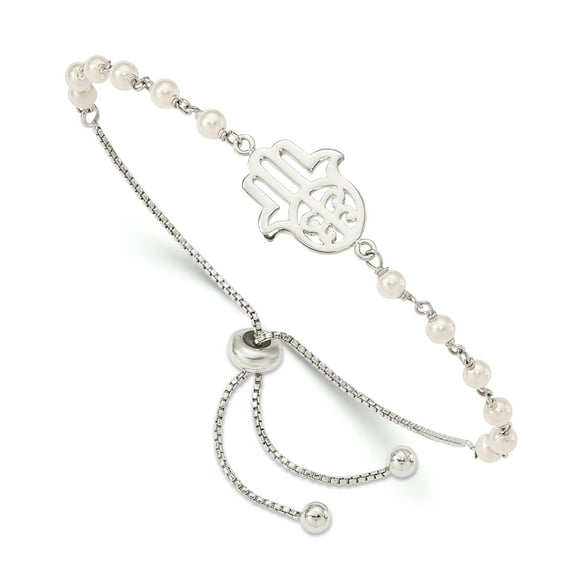Sterling Silver Hamsa with Freshwater Cultured Pearl Adjustable Bracelet