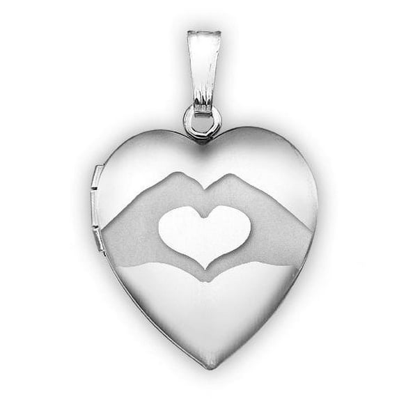 Sterling Silver "Hand Heart" Heart Locket - 3/4 Inch X 3/4 Inch