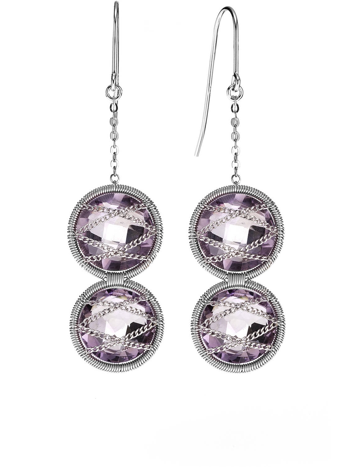 Sterling Silver Hand-Wrapped Double Amethyst Stone Earrings