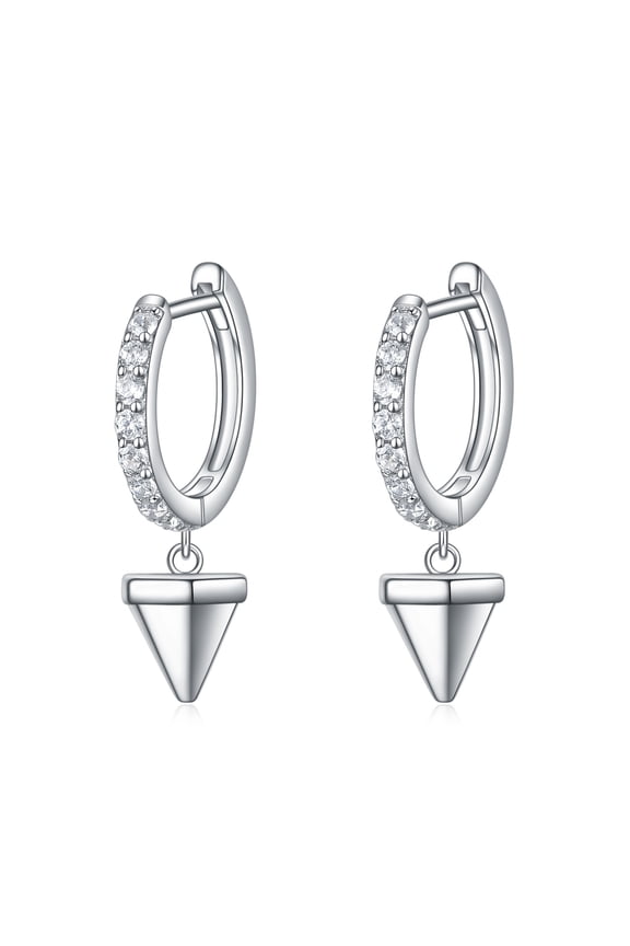 Sterling Silver Hanging Clip On Geometric Triangle Cone Dangle Earrings for Men Women