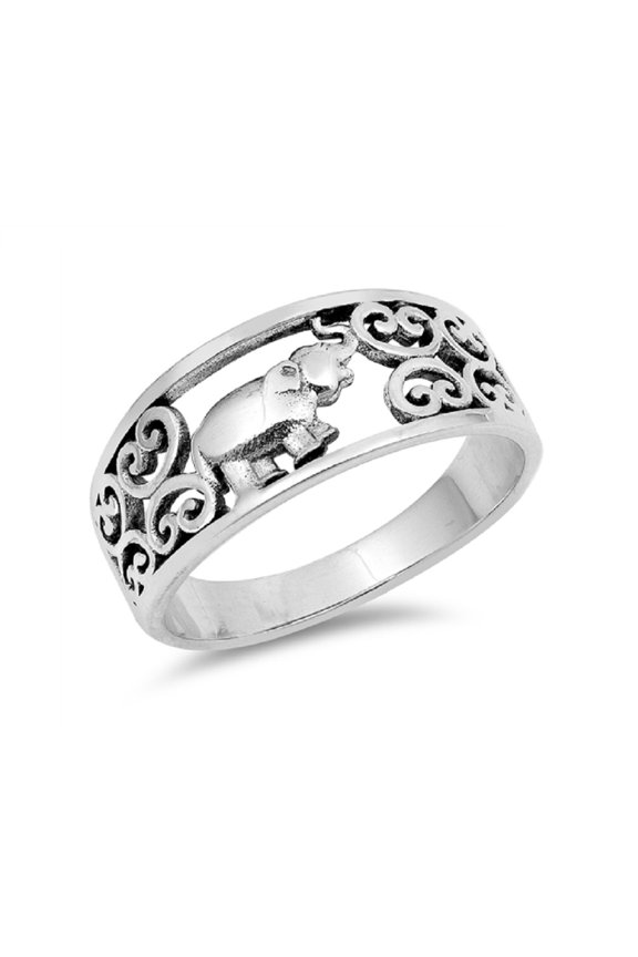 Sterling Silver Happy Elephant Swirl Sides Ring