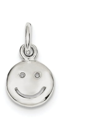 925 Sterling Silver Solid Polished Happy Face Charm 15x12mm Wide Pendant Necklace for Women