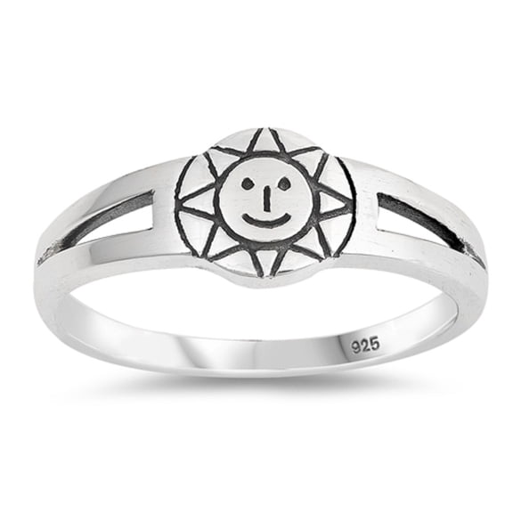 Sterling Silver Happy Sun Split Shank Ring Size 10