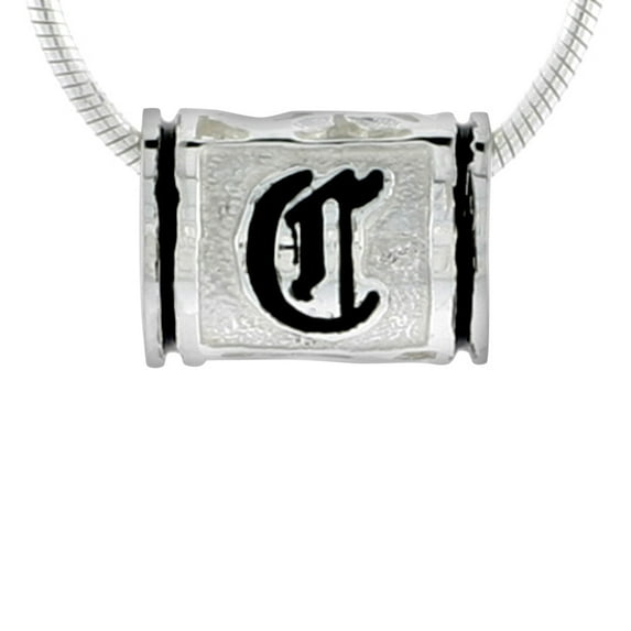 Sterling Silver Hawaiian Charm Bead Initial C Charm Bracelet Compatible, 1/2 inch wide