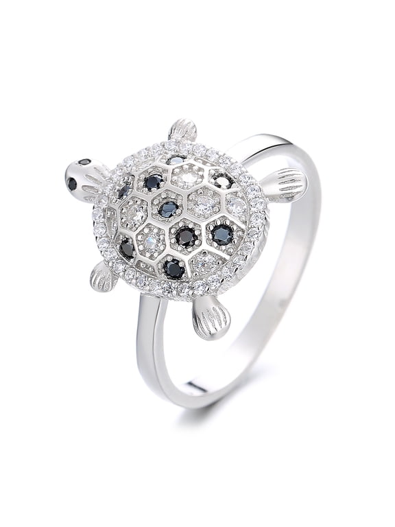 Sterling Silver Hawaiian Turtle ring with simulated diamonds