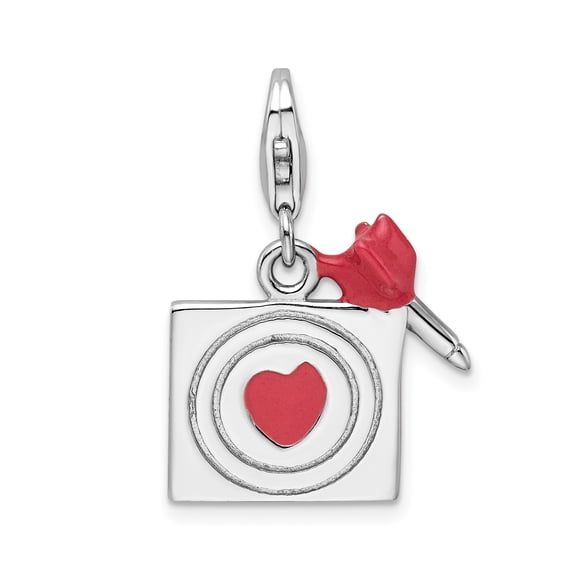 Sterling Silver Heart Arrow Charm Pendant for Women, Red Target Love Symbol for Bracelets or Necklaces, Modern Romantic Jewelry for Valentines Day