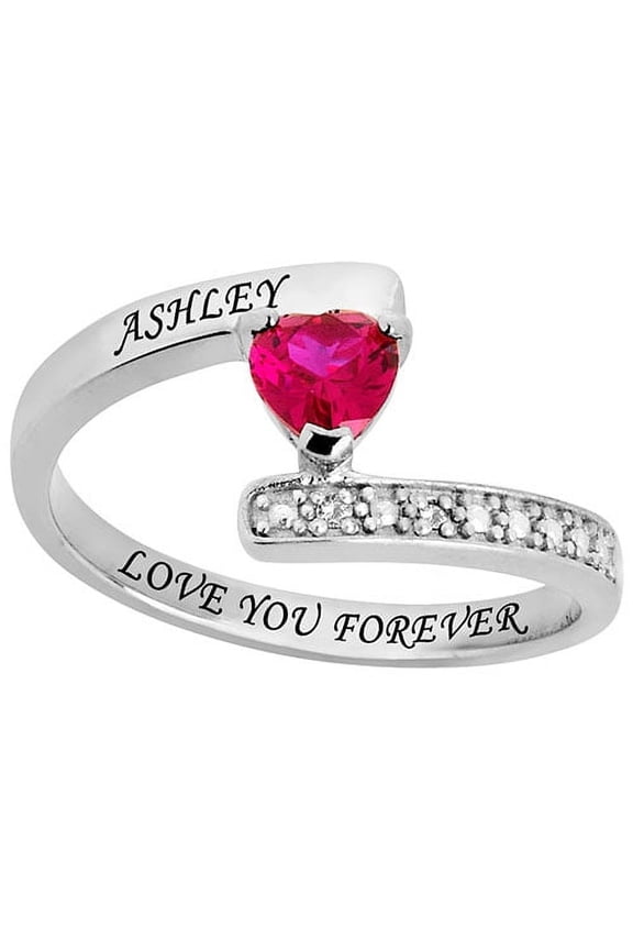 Sterling Silver Heart Birthstone Bypass Diamond Accent Ring