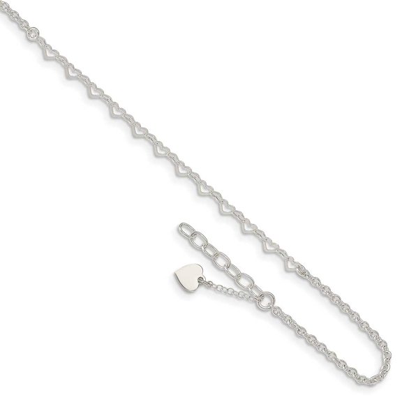 Sterling Silver Heart Charm 9in Plus 1in ext. Anklet Q-QG4732-9