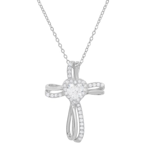 Kylie Harper Sterling Silver Heart Cubic Zirconia CZ Cross Pendant