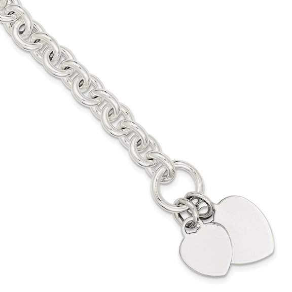 Sterling Silver Heart Disc Fancy Toggle Bracelet - 49.2 Grams - 7.75 Inch - Measures 21mm Wide