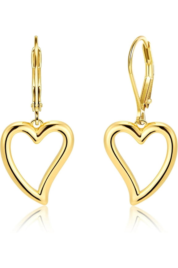 Sterling Silver Heart Earrings for Women 14K Gold Plated Openwork Love Heart Dangle Earrings Drop Hypoallergenic Leverback Huggie Hoop Earing for Women Trendy