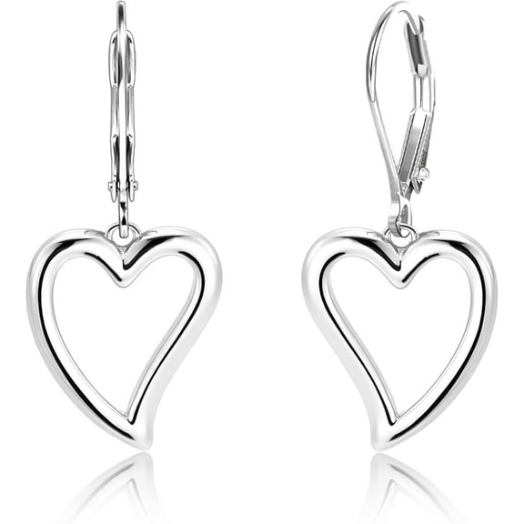 Sterling Silver Heart Earrings for Women 14K Gold Plated Openwork Love Heart Dangle Earrings Drop Hypoallergenic Leverback Huggie Hoop Earing for Women Trendy
