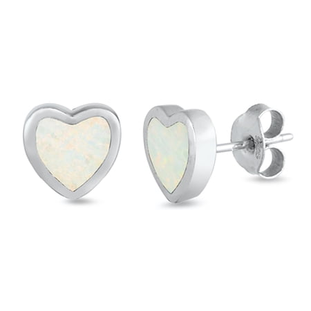 Sterling Silver Heart High Polish Love Earrings White Simulated Opal 925 Jewelry Female Unisex