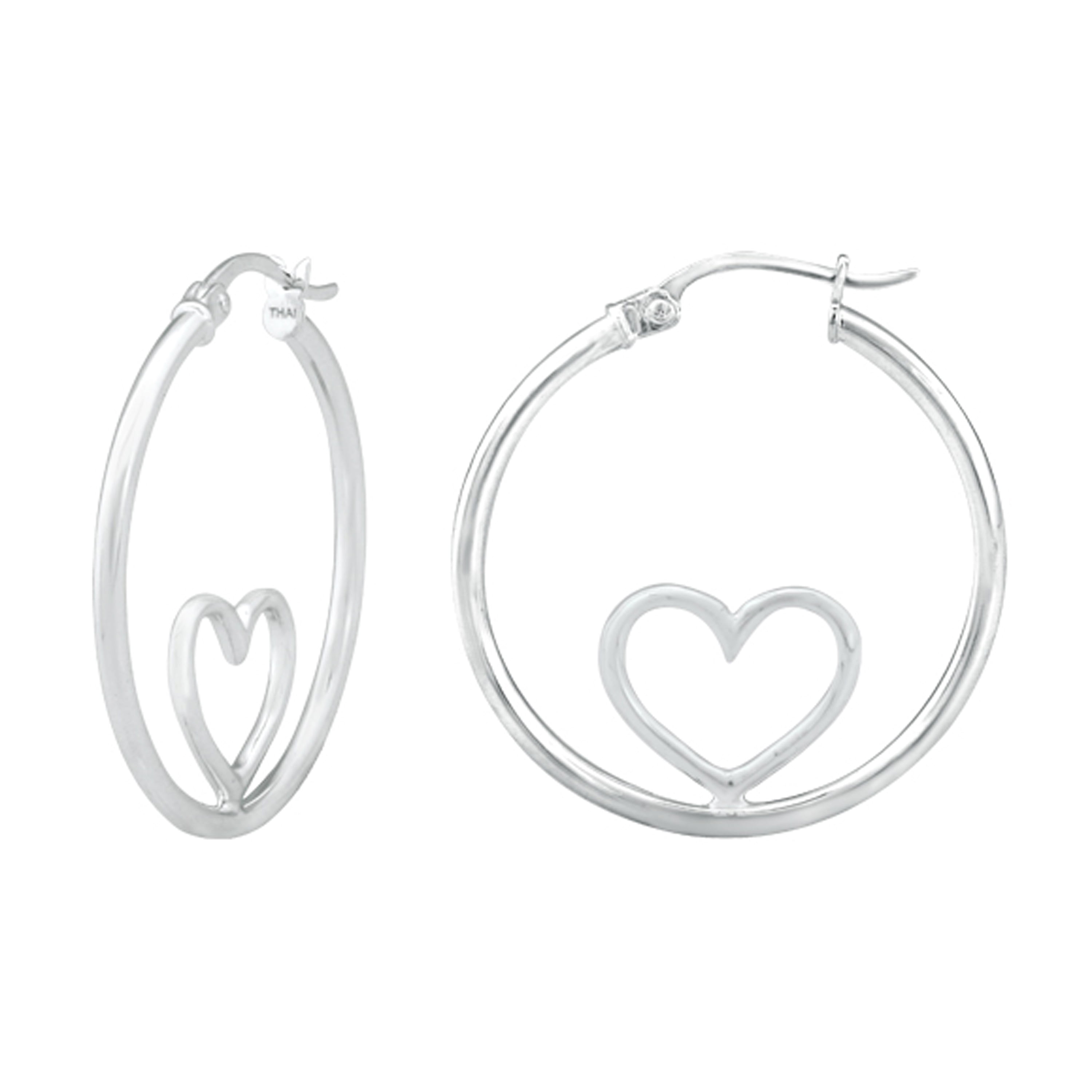 Heart Dangle Hoop Earrings, Sterling Silver and Rose Gold Plating