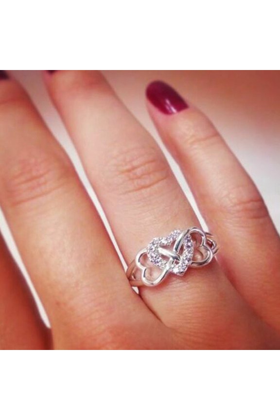 Sterling Silver Heart Infinity Ring – Cubic Zirconia Accents, Elegant Promise Ring for Women