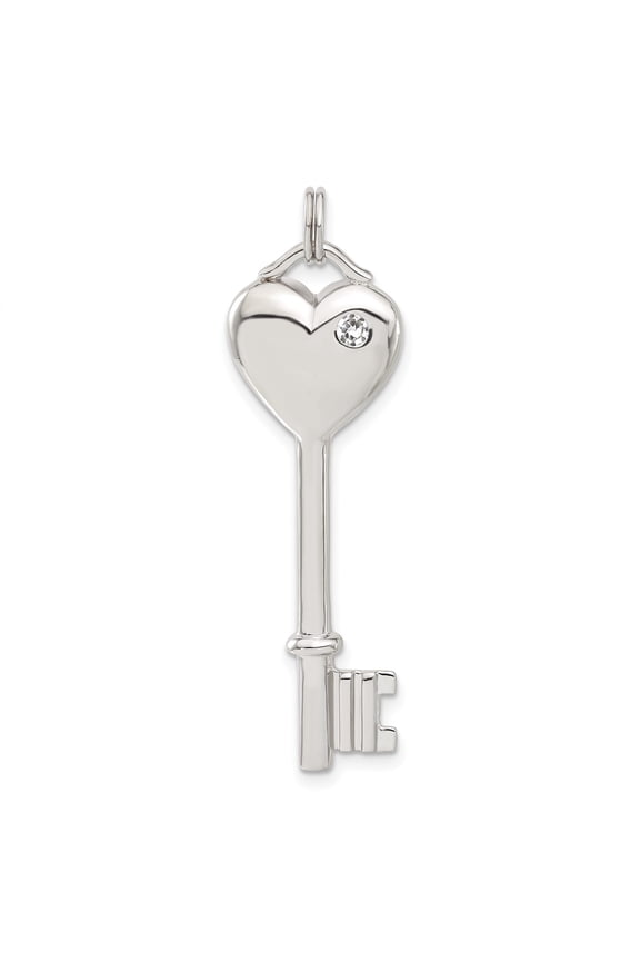 Sterling Silver Heart Key Pendant Necklace for Women with Clear Gemstone, Symbolic Love and Trust Jewelry, Romantic Anniversary or Valentine Fashion Accessory