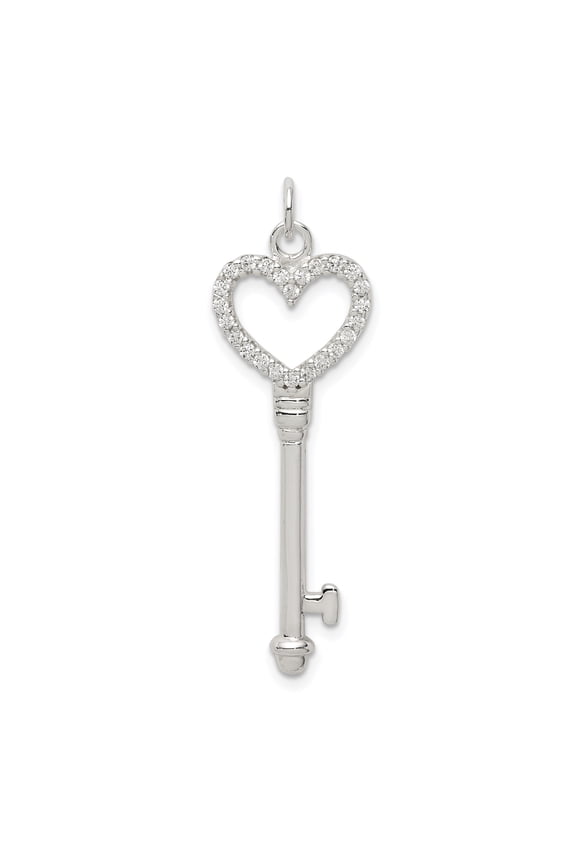 Sterling Silver Heart Key Pendant Necklace for Women with Cubic Zirconia, Romantic Symbolic Jewelry for Anniversary and Valentines, Elegant Fashion Accessory