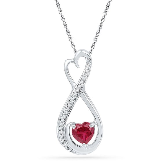 Sterling Silver Heart Lab Created Ravishing Ruby Sparkling Solitaire Diamond Lovely Infinity Heart Necklace Pendant 5/8 Ctw.