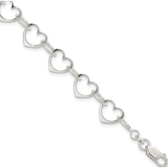 Sterling Silver Heart Link Bracelet (Width 10) (Length 8) - Jbsp