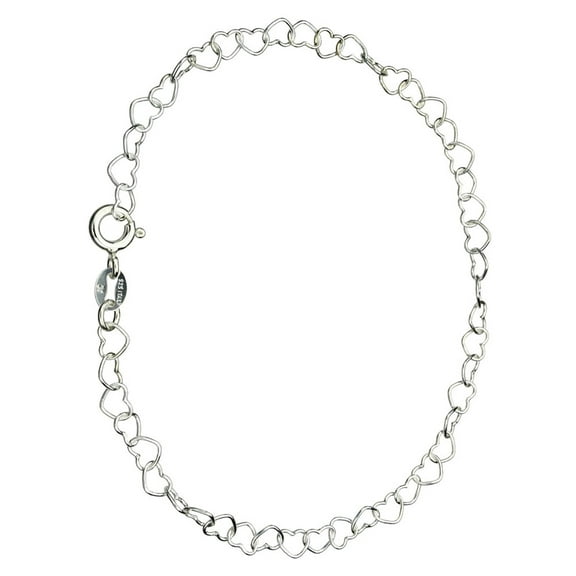 Sterling Silver Heart Link Nickel Free Chain Anklet Italy Adjustable, 9.5"