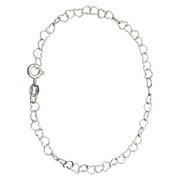 JOYFUL CREATIONS Sterling Silver Heart Link Nickel Free Chain Bracelet Anklet Italy Adjustable 7.5"