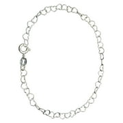 JOYFUL CREATIONS Sterling Silver Heart Link Nickel Free Chain Bracelet Anklet Italy Adjustable, 11"