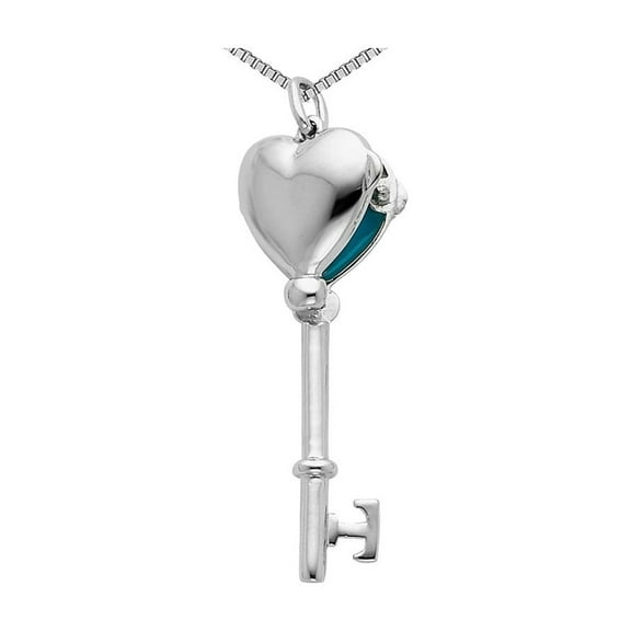 Gem & Harmony Sterling Silver Heart Locket Key Pendant Necklace with Chain for Women