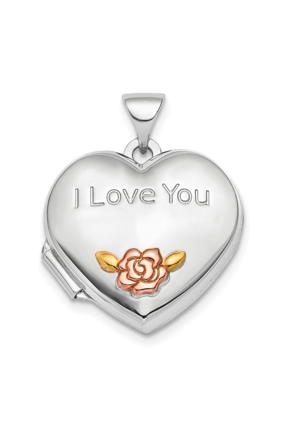 Sterling Silver Heart Locket Necklace for Women with I Love You Engraving and Gold Tone Rose, Romantic Sentimental Pendant Jewelry for Anniversary or Valentine Occasion
