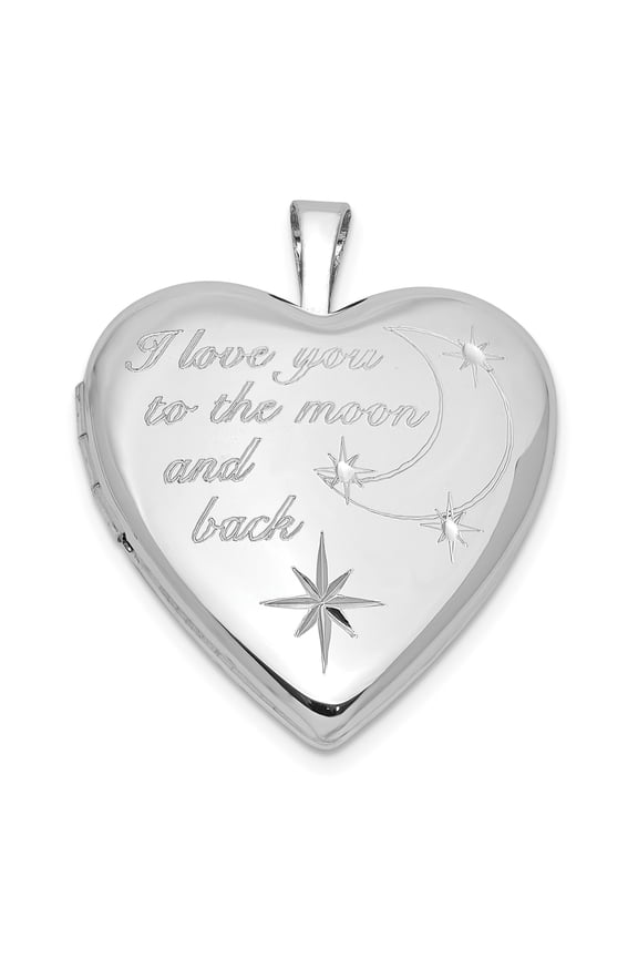 Sterling Silver Heart Locket Necklace for Women with Moon and Star Design, I Love You to the Moon and Back Engraving, Romantic Sentimental Pendant Jewelry Keepsake