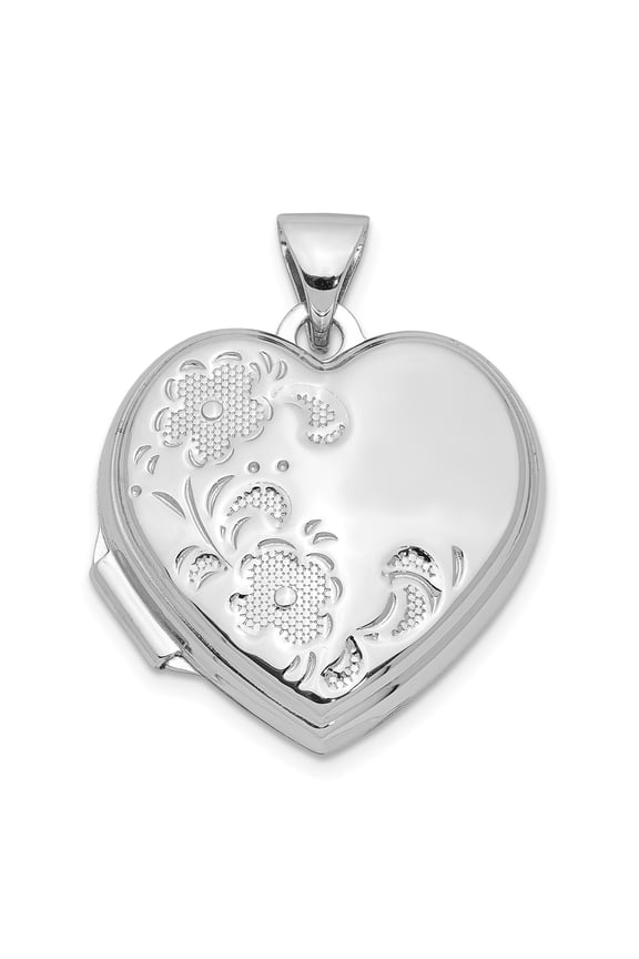 Sterling Silver Heart Locket Necklace for Women with Floral Engraving, Romantic Sentimental Pendant Holds Photo or Keepsake, Elegant Feminine Jewelry