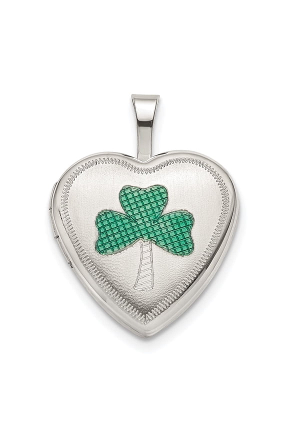 Sterling Silver Heart Locket Necklace with Green Shamrock, Celtic Pendant for Women, Irish Clover Jewelry Symbolizing Luck and Heritage