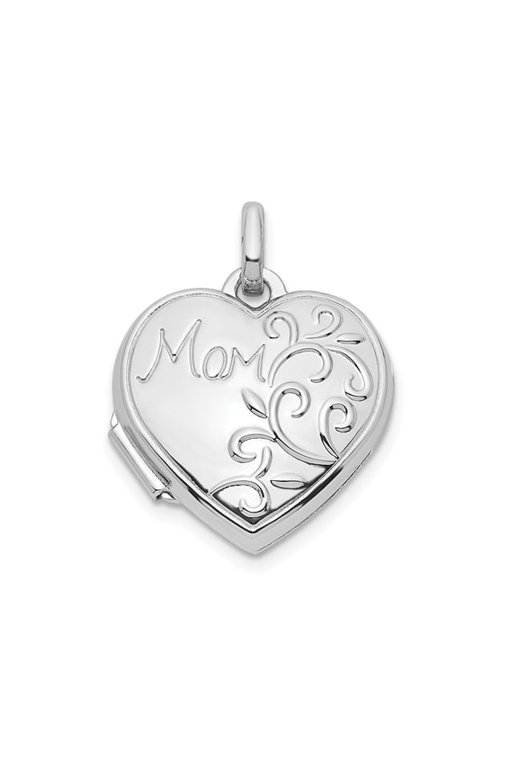 Sterling Silver Heart Locket Pendant with Mom Engraving and Floral Design for Women, Sentimental Keepsake Necklace, Family Symbol Jewelry, Memory Photo Holder