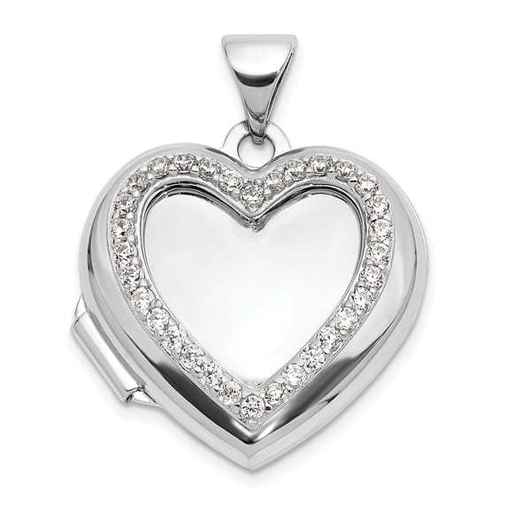 Sterling Silver Heart Locket Pendant Necklace for Women with Cubic Zirconia, Photo Keepsake Jewelry Symbolizing Love and Memory, Romantic Anniversary or Everyday Elegant Accessory