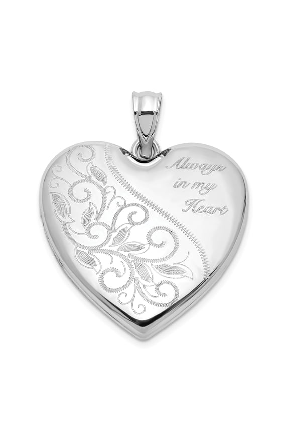 Sterling Silver Heart Locket Necklace for Women with Floral Engraving and Always in My Heart Inscription, Memorial Keepsake Pendant, Remembrance Jewelry for Sentimental Wear